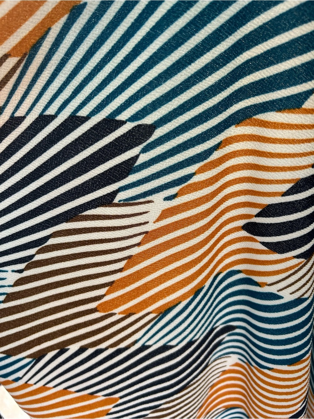 LuLaRoe Striped Geometric Mini Dress in Blue, Mustard, Brown, Black, White - Picture 4 of 4